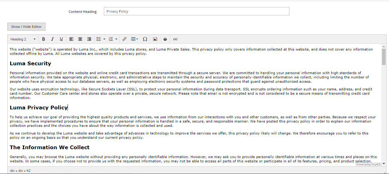 إعداد صفحة سياسة الخصوصية (Privacy Policy) على متجر ماجنتو 2
