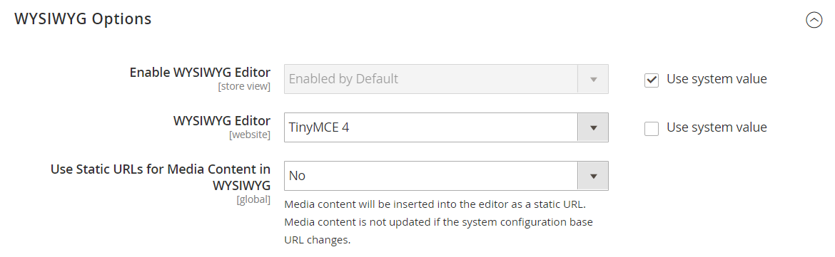 WYSIWYG Options ضبط إعدادات المحرر WYSIWYG على متجر ماجنتو 2