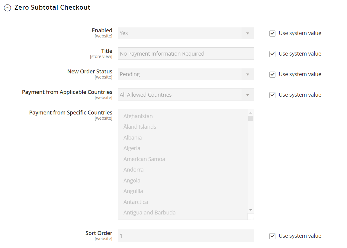 طريقة الدفع Zero Subtotal Checkout تهيئة طريقة الدفع Zero Subtotal Checkout فى متجر ماجنتو 2
