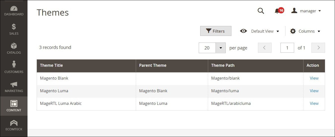 الثيمات استخدام الثيمة الافتراضية (Default Theme) فى ماجنتو 2